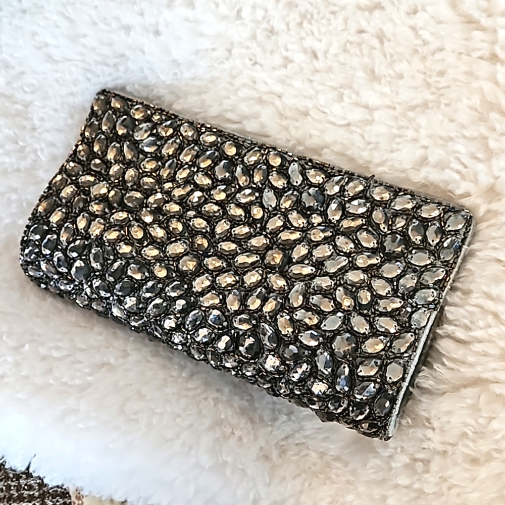 Garnet Hill Beaded Gray Clutch Evening Bag